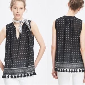 Madewell Geometric Black Top Tassel Hem Diamond Print Boho Tank Lightweight S